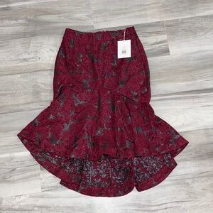 Rachel Parcell Red High-Low Trumpet Midi Skirt